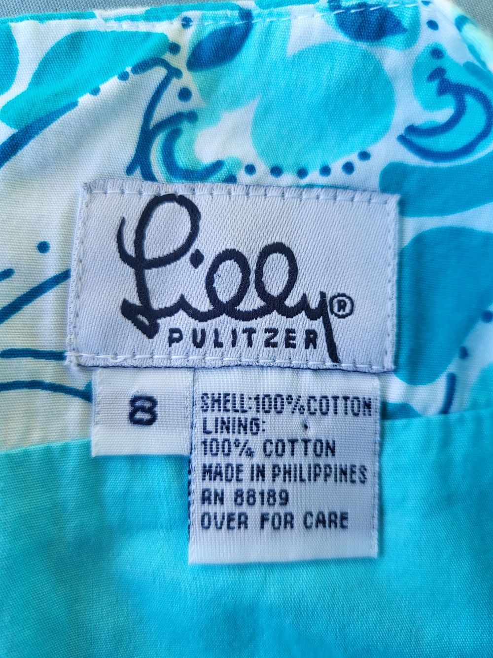 Vintage 1999 Lilly Pulitzer Aqua & Turquoise Floral Scalloped Hem Mini Skirt - Picture 3 of 5